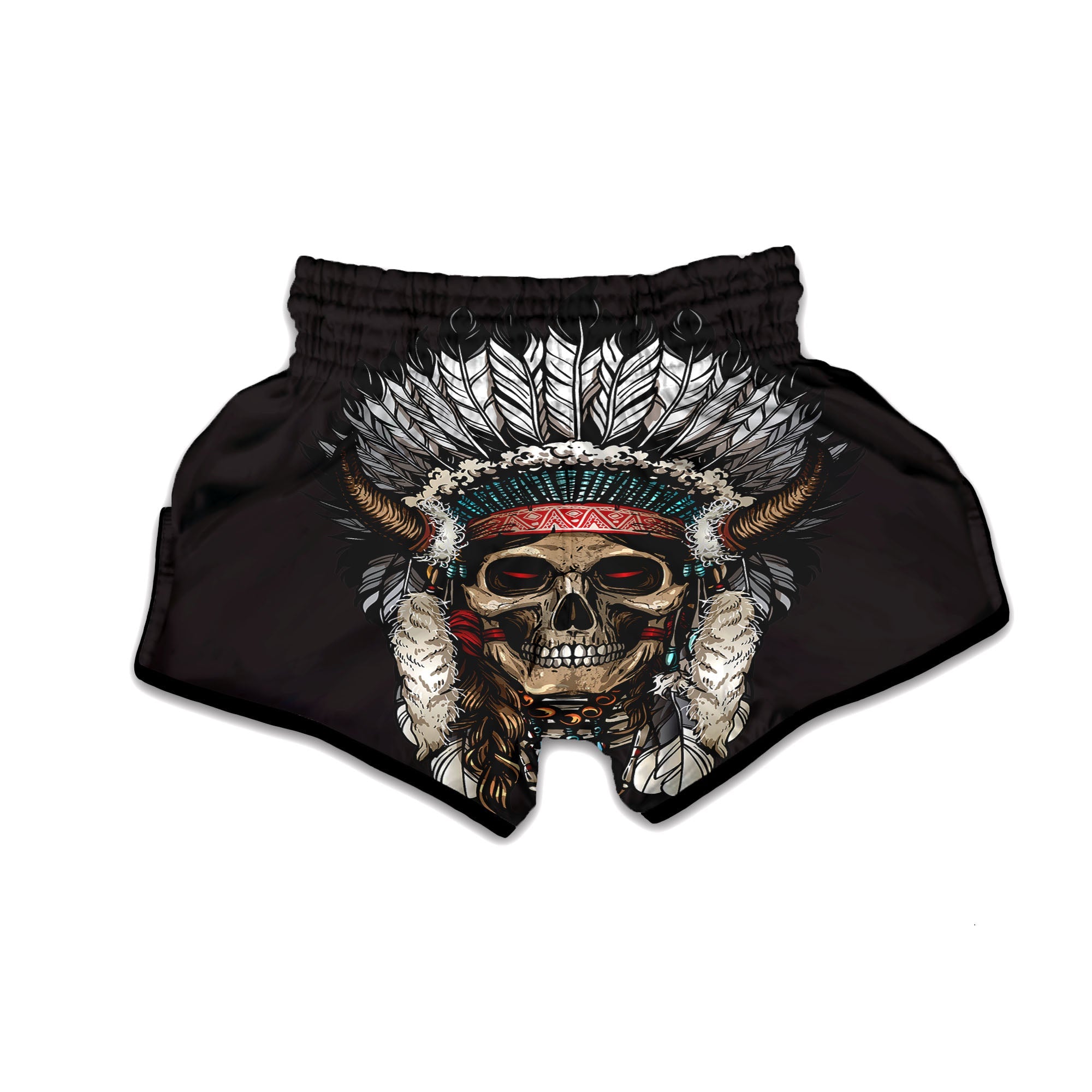 Indian Skull Native American Print Muay Thai Boxing Shorts-grizzshop