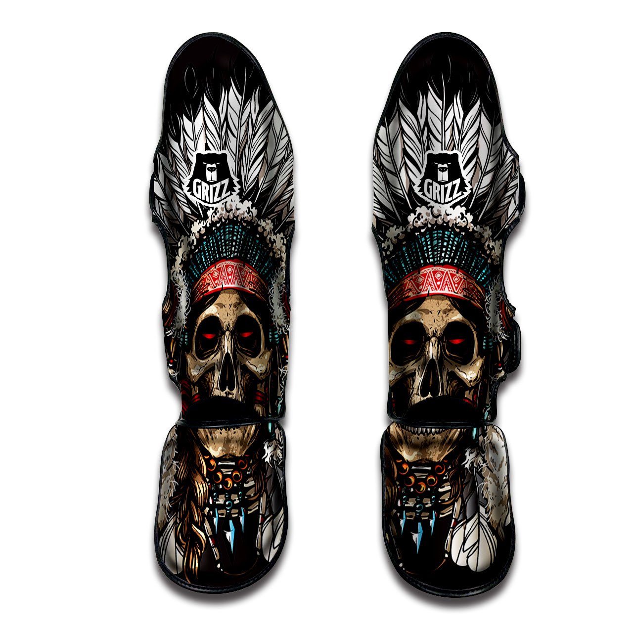 Indian Skull Native American Print Muay Thai Shin Guards-grizzshop