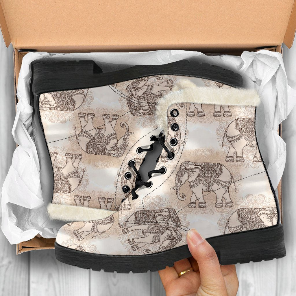 Indian Tribal Elephant Print Comfy Winter Boots-grizzshop