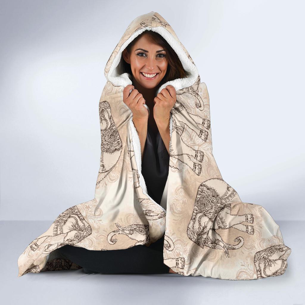 Indian Tribal Elephant Print Hooded Blanket-grizzshop