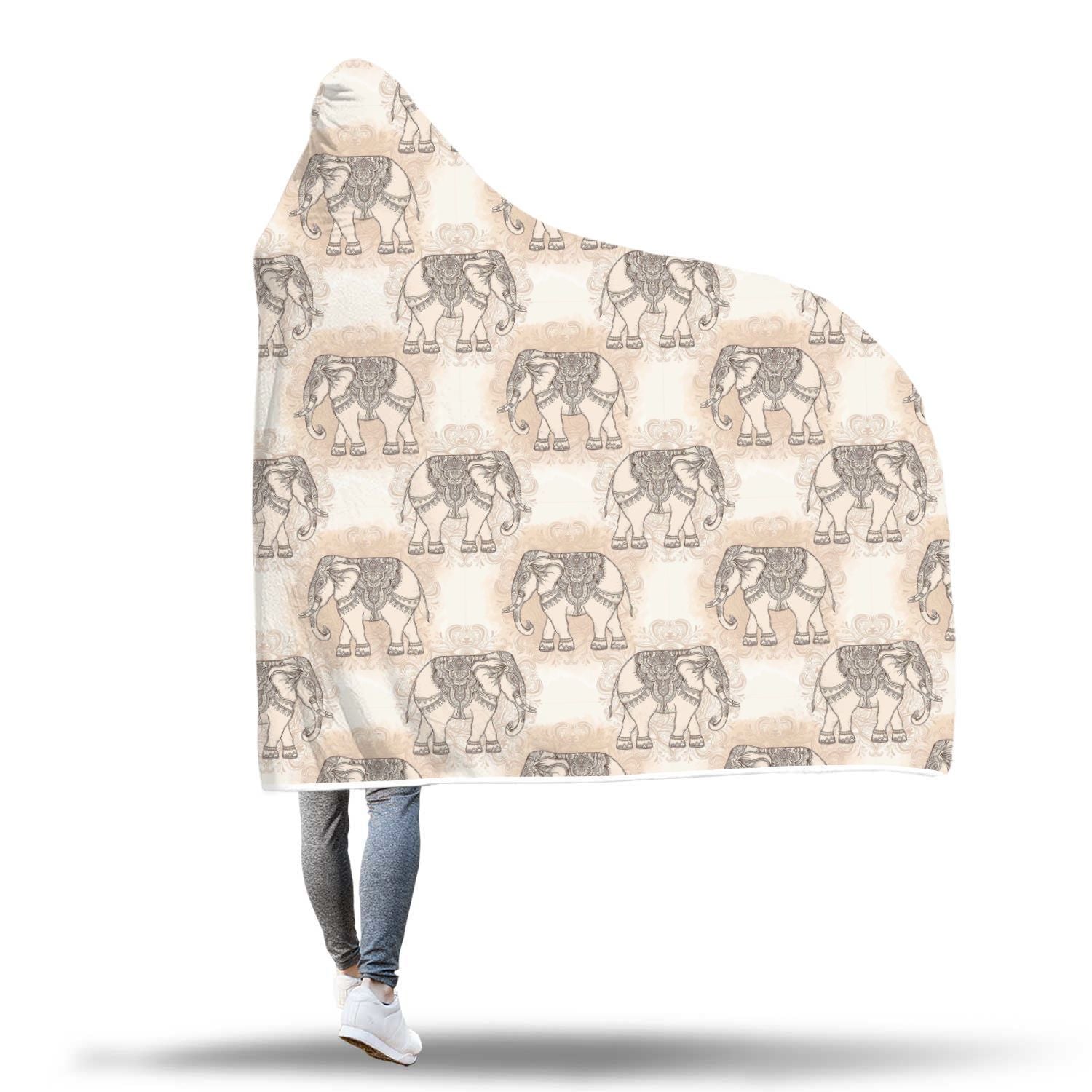 Indian Tribal Elephant Print Hooded Blanket-grizzshop