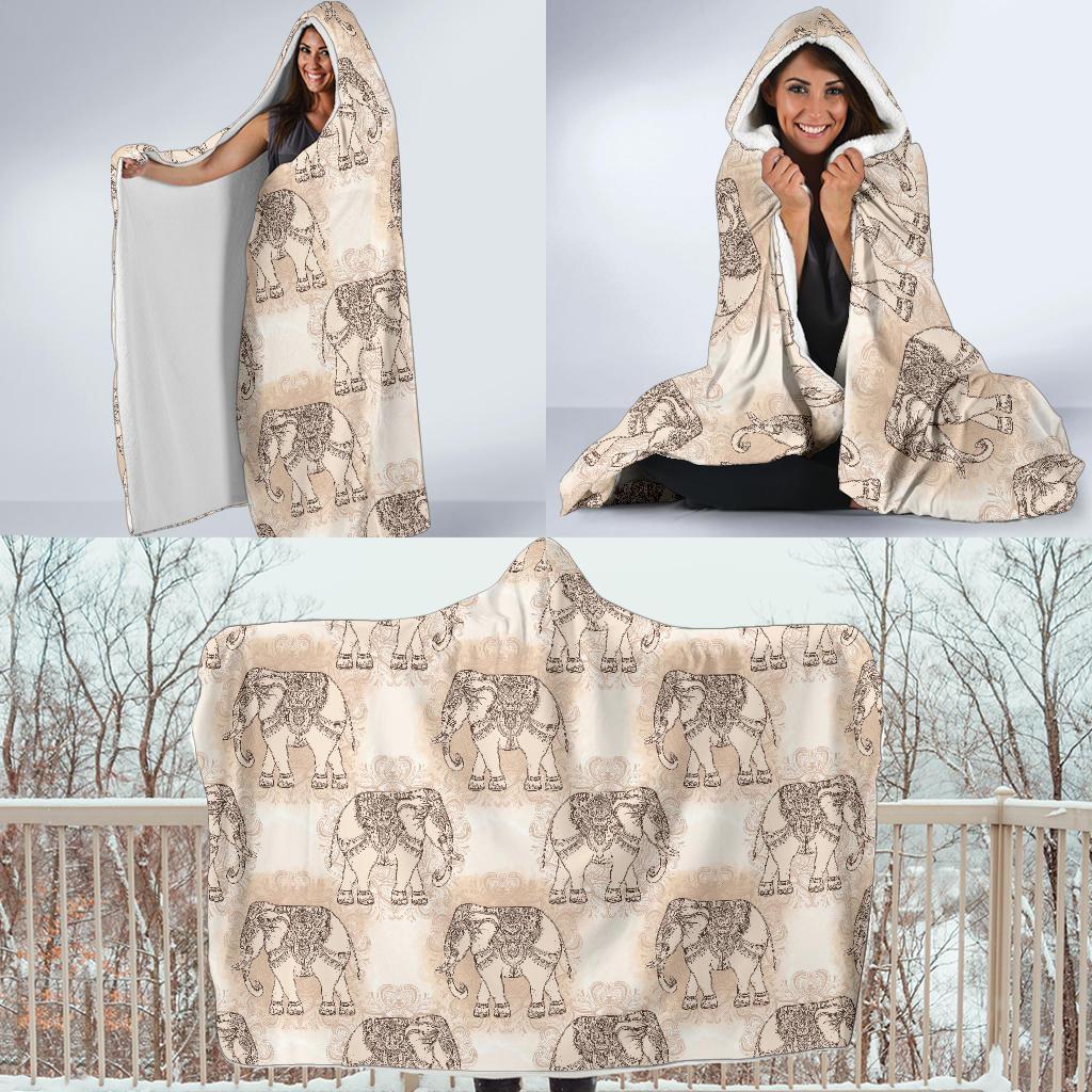 Indian Tribal Elephant Print Hooded Blanket-grizzshop