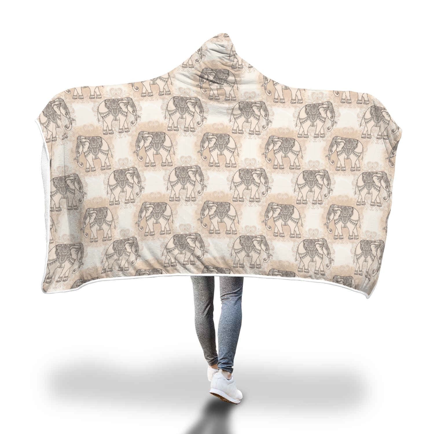 Indian Tribal Elephant Print Hooded Blanket-grizzshop