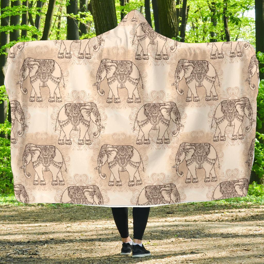 Indian Tribal Elephant Print Hooded Blanket-grizzshop