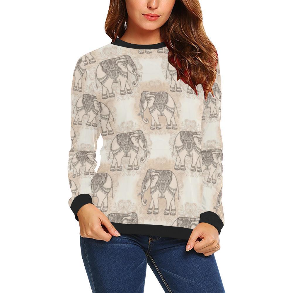 Indian Tribal Elephant Print Women Crewneck Sweatshirt-grizzshop