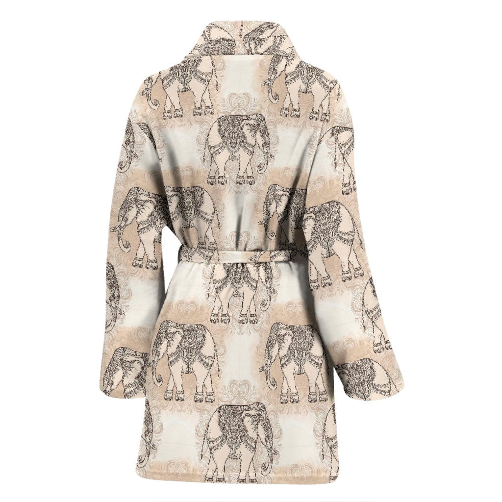 Indian Tribal Elephant Print Women Long Robe-grizzshop