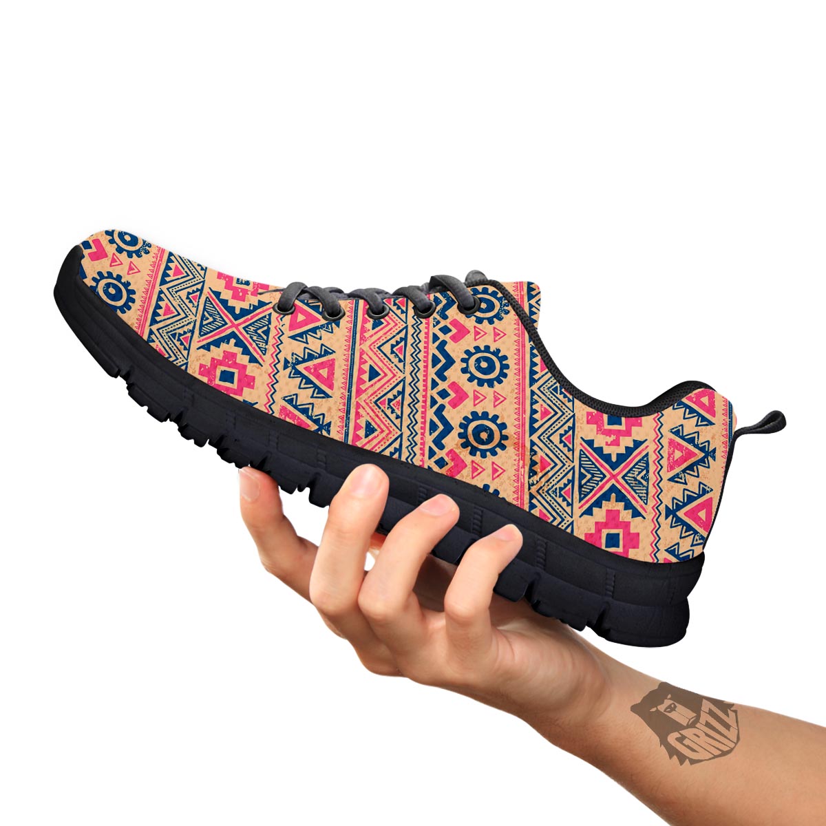 Indian Tribal Native Print Pattern Black Sneaker-grizzshop