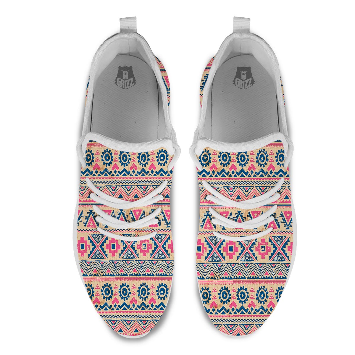 Indian Tribal Native Print Pattern White Athletic Shoes-grizzshop