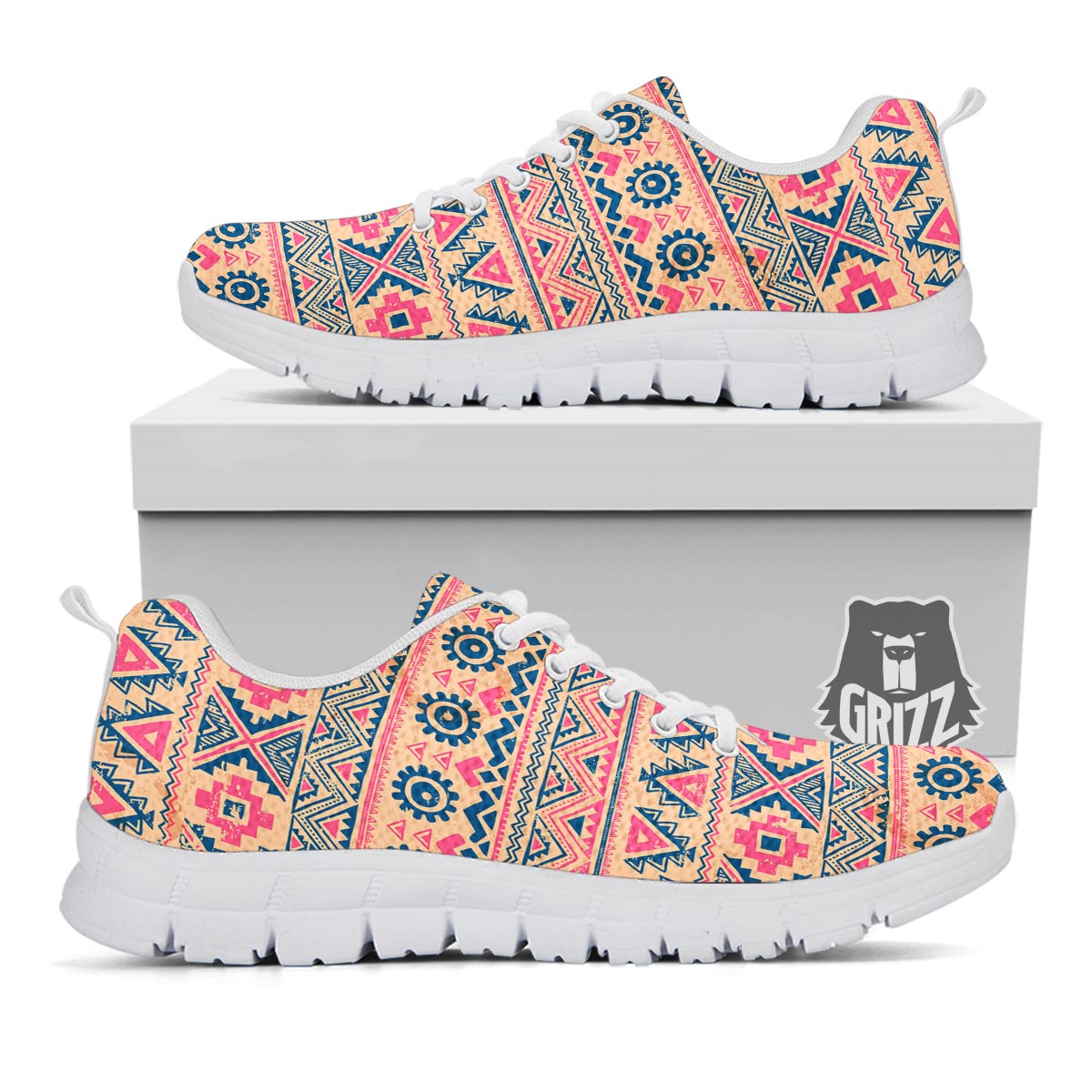 Indian Tribal Native Print Pattern White Sneaker-grizzshop