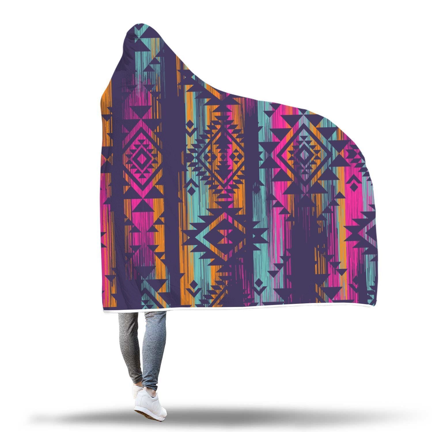 Indians Navajo Aztec Tribal Native American Print Hooded Blanket-grizzshop