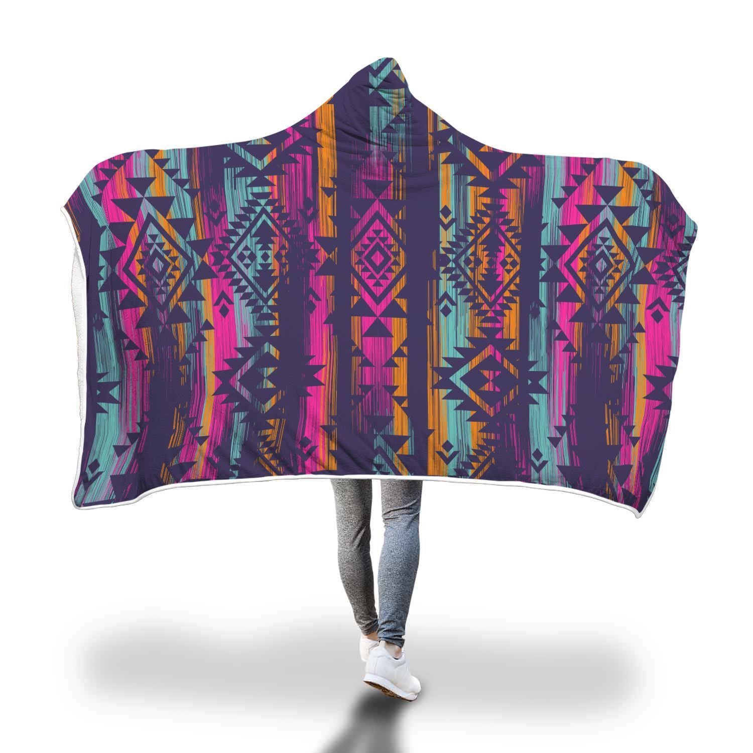 Indians Navajo Aztec Tribal Native American Print Hooded Blanket-grizzshop