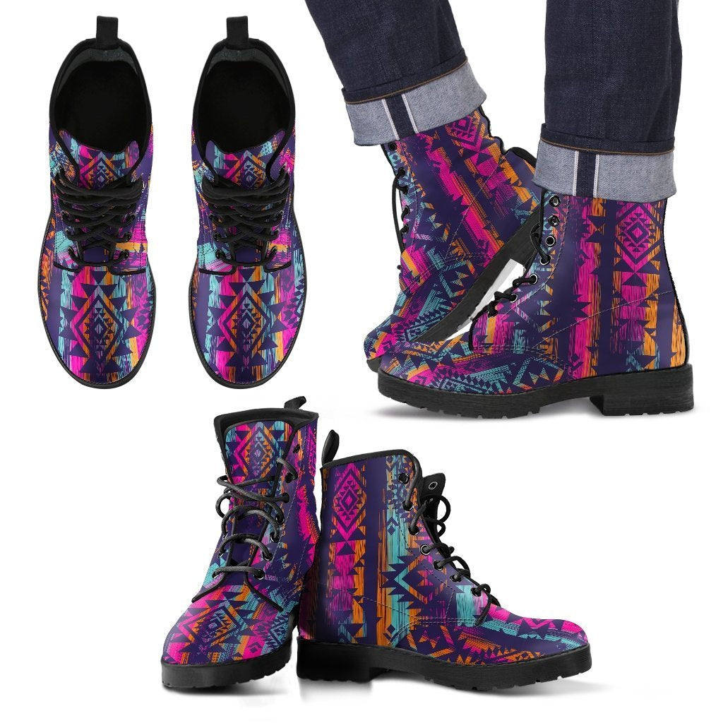 Indians Navajo Aztec Tribal Native American Print Men Leather Boots-grizzshop