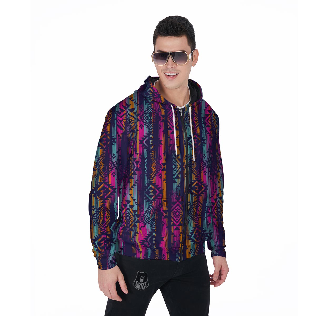 Indians Navajo Aztec Tribal Native American Print Men Zip Up Hoodie-grizzshop