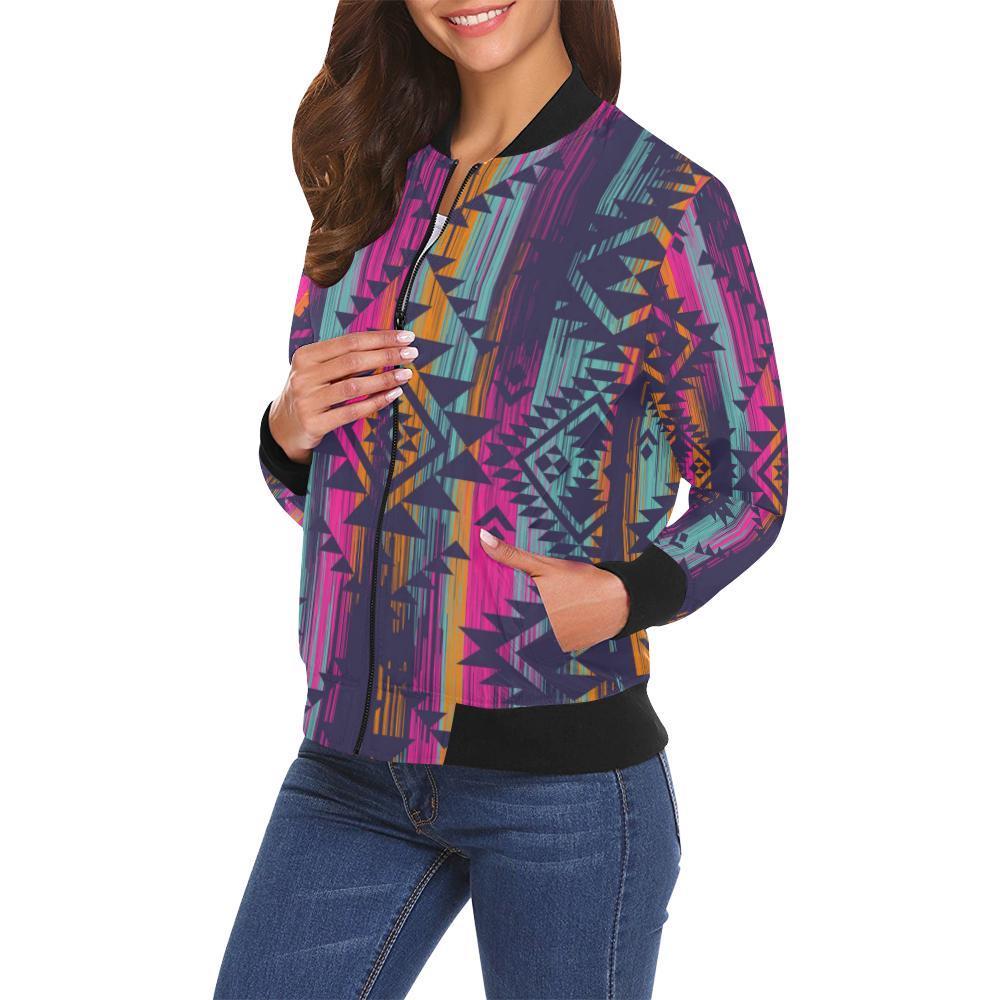 Indians Navajo Aztec Tribal Native American Print Women Casual Bomber Jacket-grizzshop