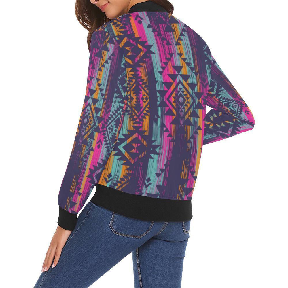 Indians Navajo Aztec Tribal Native American Print Women Casual Bomber Jacket-grizzshop