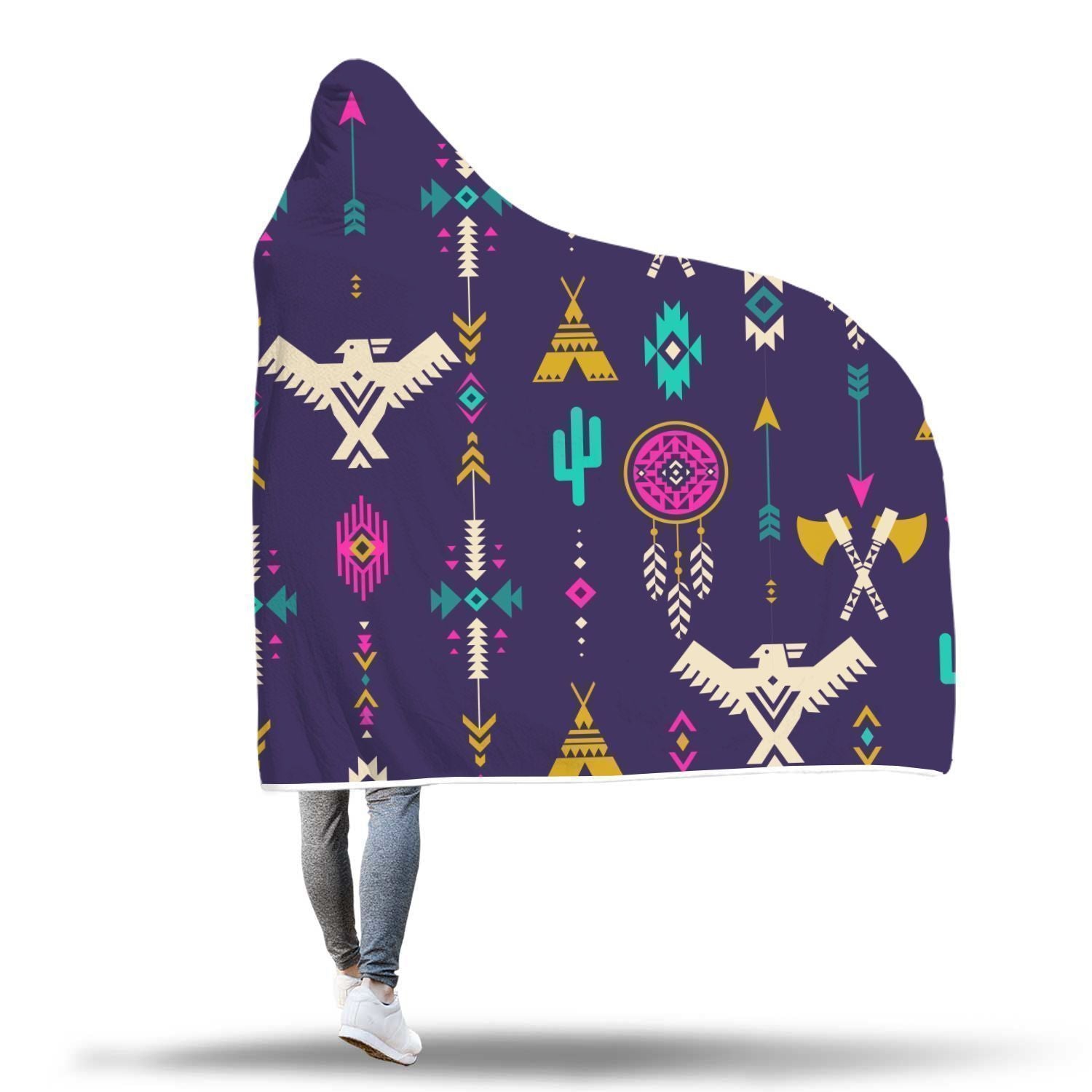 Indians Tribal Native Navajo American Aztec Print Hooded Blanket-grizzshop