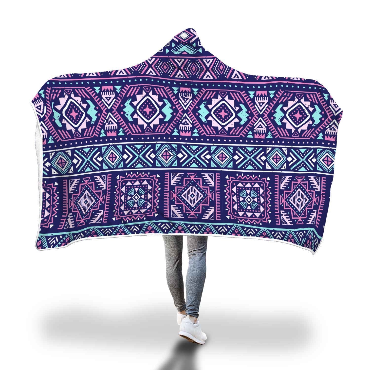 Indians Tribal Native Navajo American Aztec Print Hooded Blanket-grizzshop