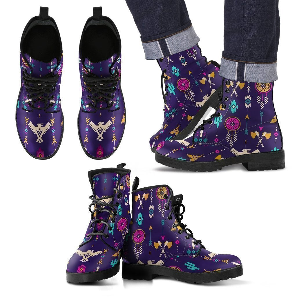 Indians Tribal Native Navajo American Aztec Print Men Leather Boots-grizzshop