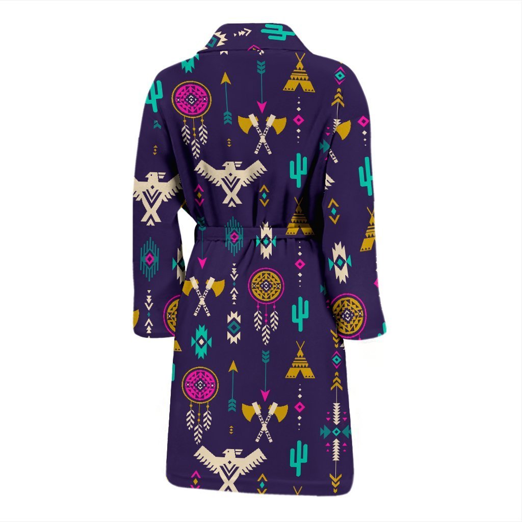 Indians Tribal Native Navajo American Aztec Print Men Long Robe-grizzshop