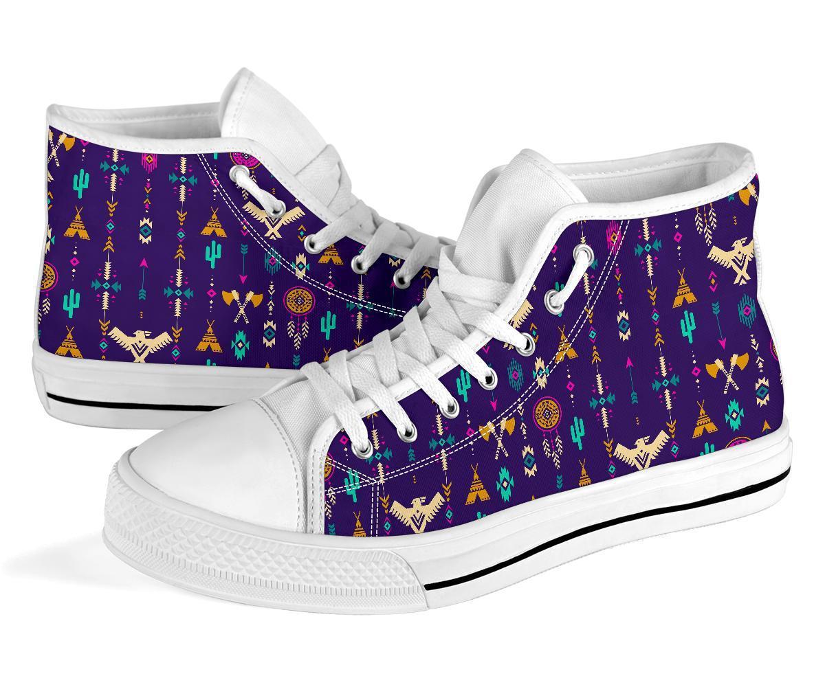 Indians Tribal Native Navajo American Aztec Print Men Women's High Top Shoes-grizzshop