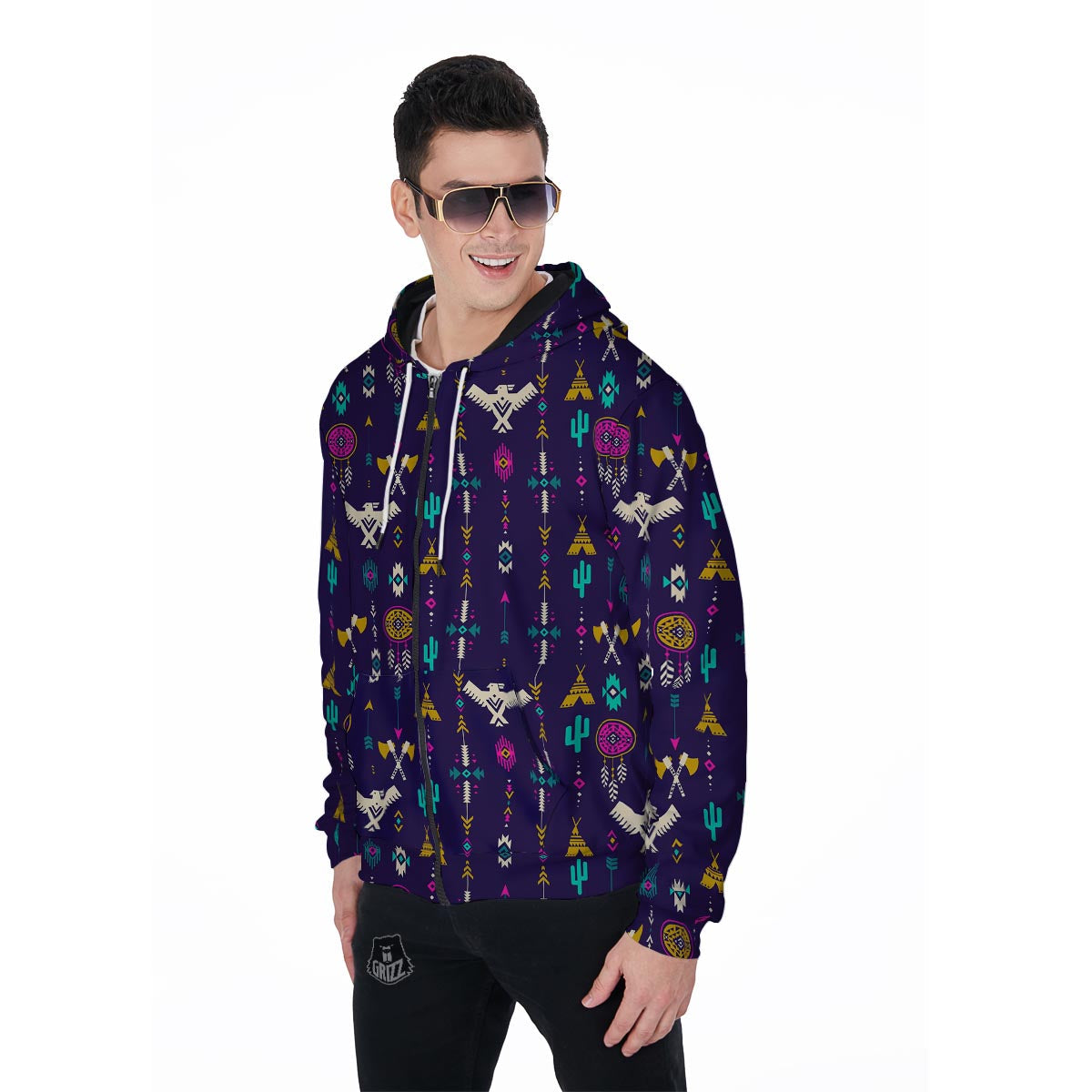 Indians Tribal Native Navajo American Aztec Print Men Zip Up Hoodie-grizzshop