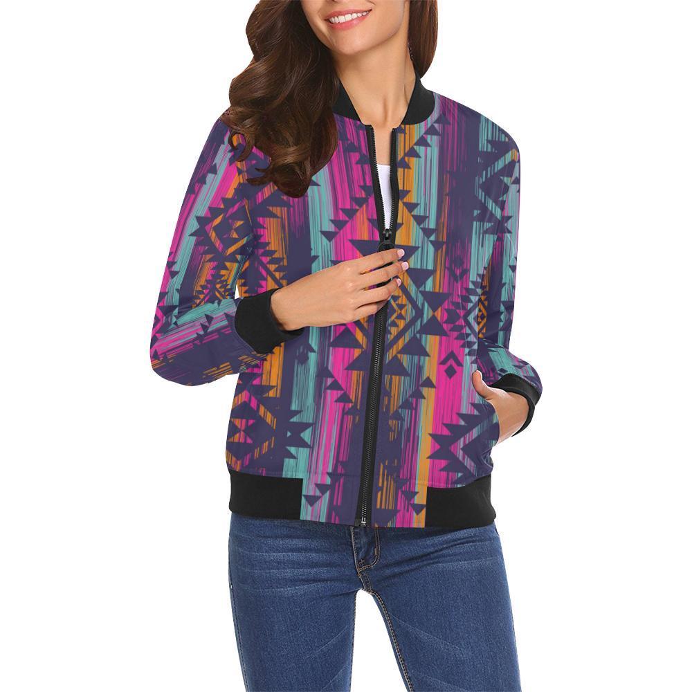 Indians Navajo Aztec Tribal Native American Print Women Casual Bomber Jacket-grizzshop