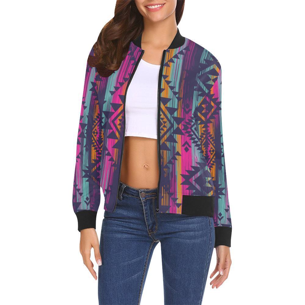 Indians Navajo Aztec Tribal Native American Print Women Casual Bomber Jacket-grizzshop