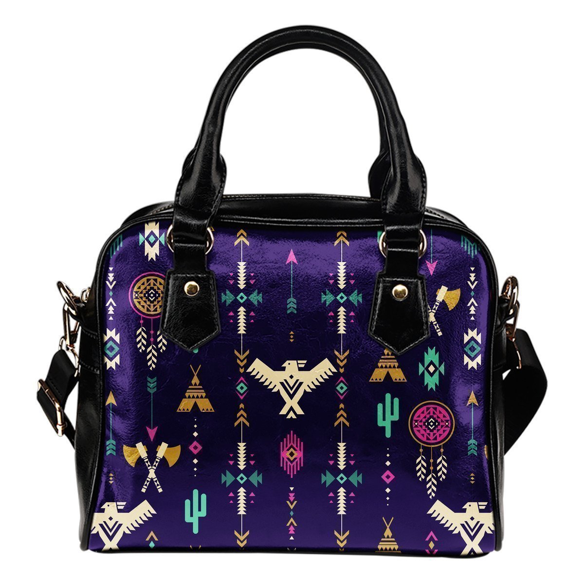 Indians Tribal Native Navajo American Aztec Print Leather Shoulder Handbag-grizzshop