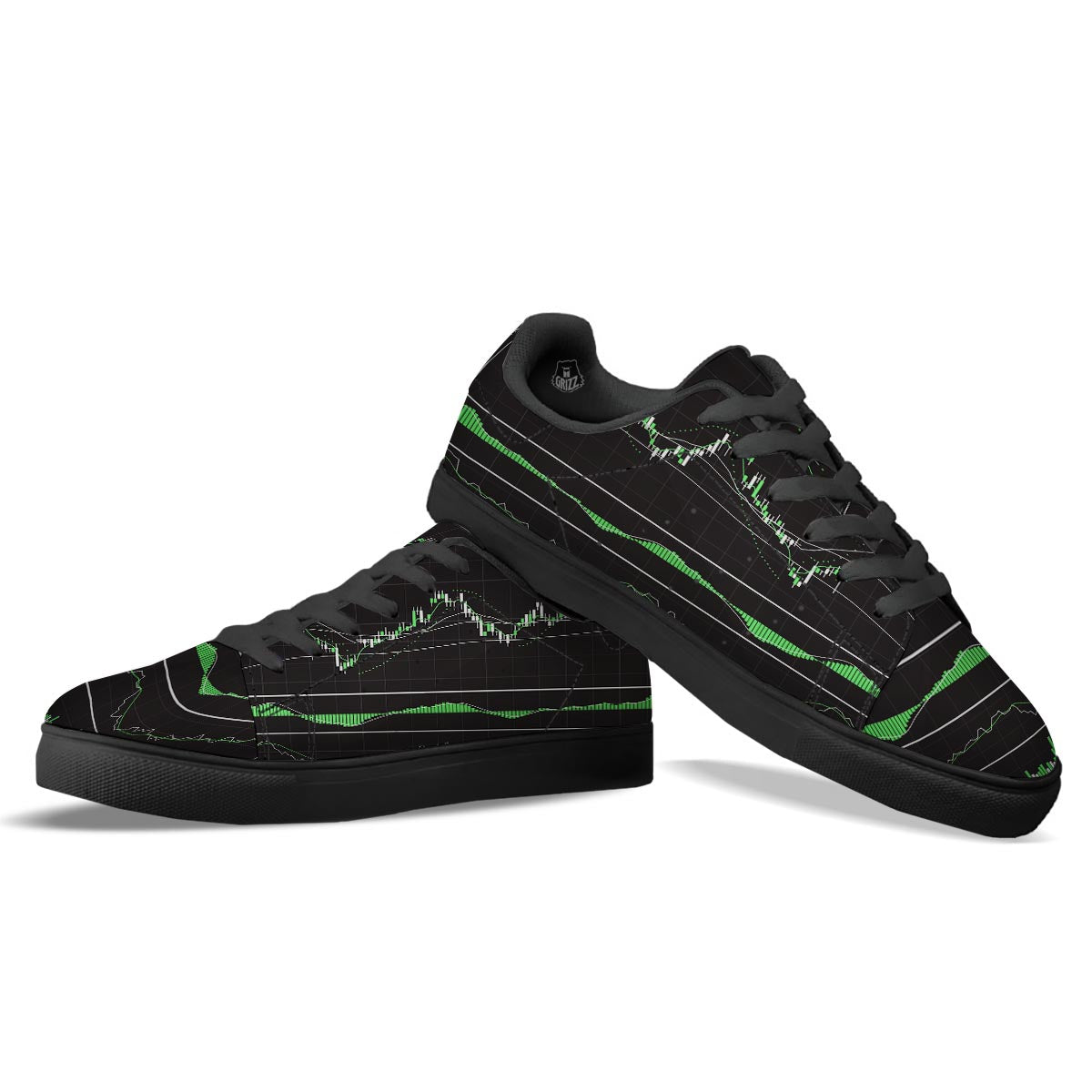 Indicators And Stock Candlestick Print Black Low Top Sneakers-grizzshop
