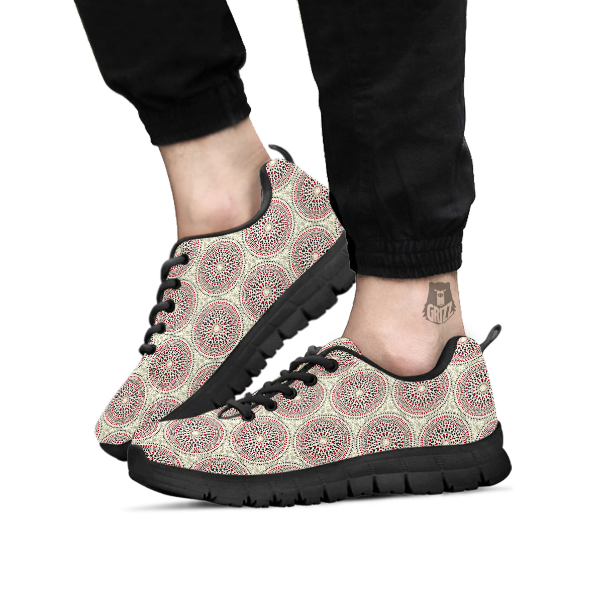 Indigenous Dot Aboriginal Print Pattern Black Sneaker-grizzshop