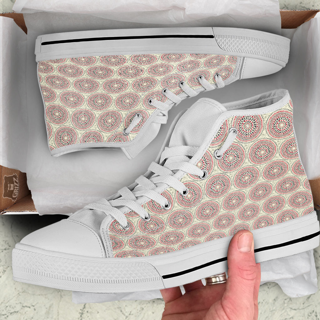 Indigenous Dot Aboriginal Print Pattern White High Top Shoes-grizzshop