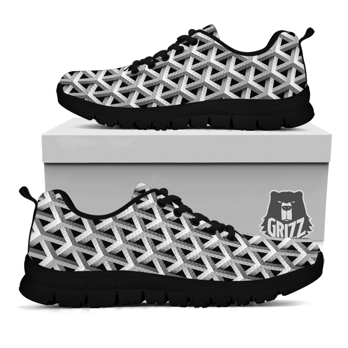 Industrial Raster 3D Print Pattern Black Sneaker-grizzshop