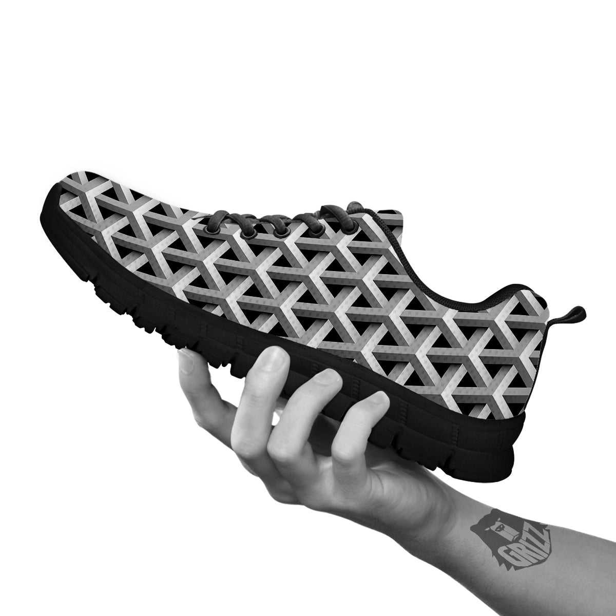 Industrial Raster 3D Print Pattern Black Sneaker-grizzshop