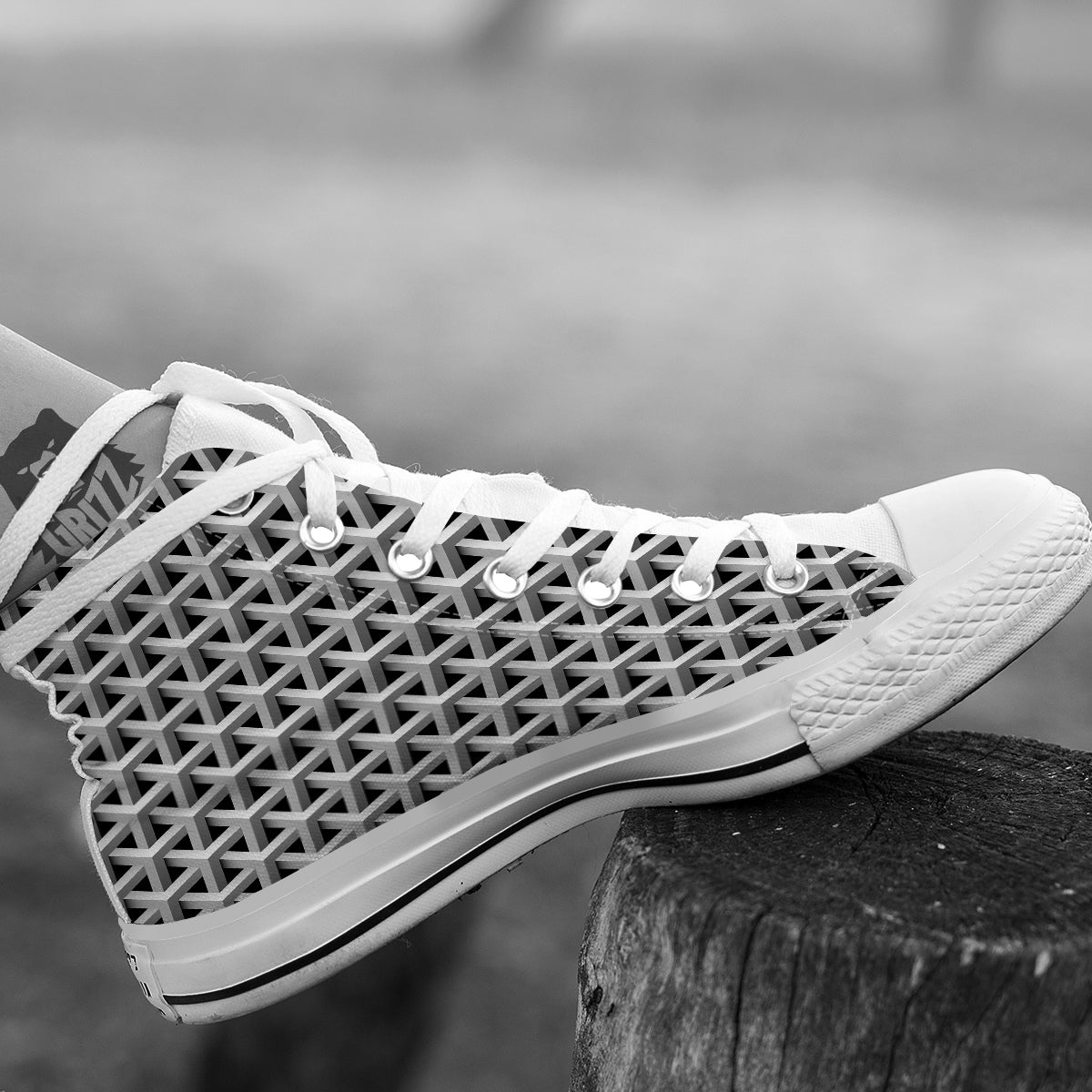 Industrial Raster 3D Print Pattern White High Top Shoes-grizzshop