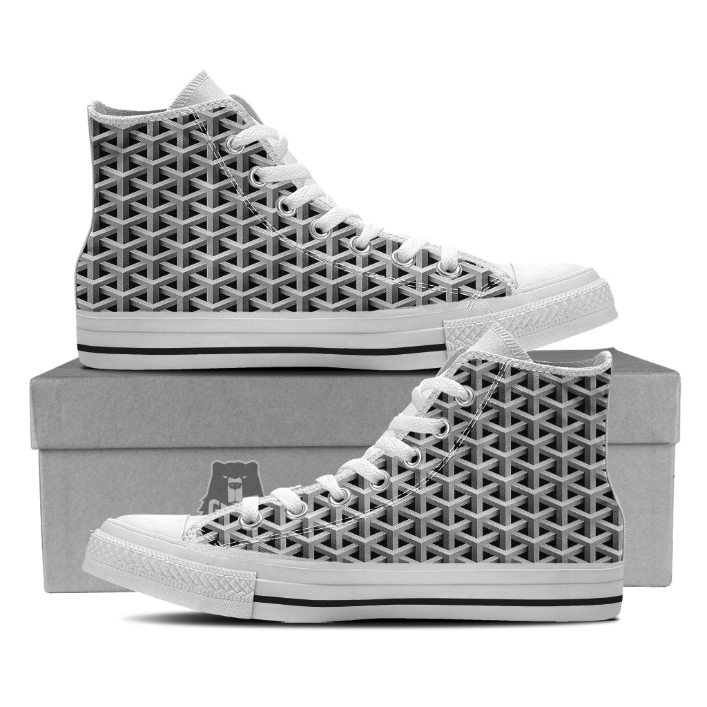 Industrial Raster 3D Print Pattern White High Top Shoes-grizzshop