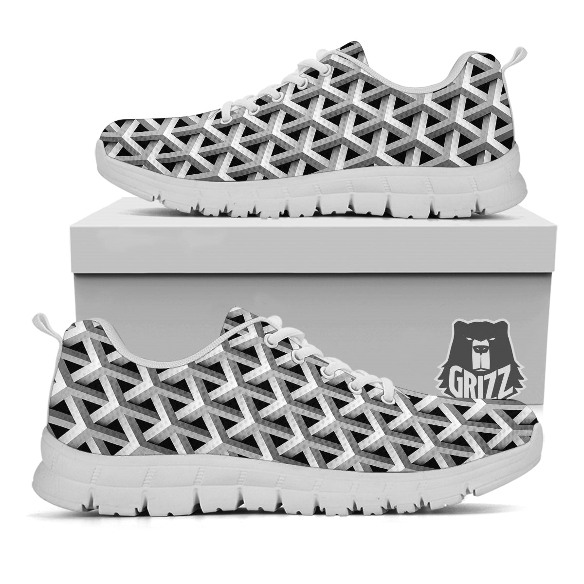 Industrial Raster 3D Print Pattern White Sneaker-grizzshop