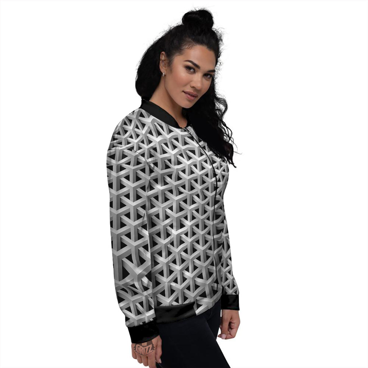 Industrial Raster 3D Print Pattern Women's Bomber Jacket-grizzshop