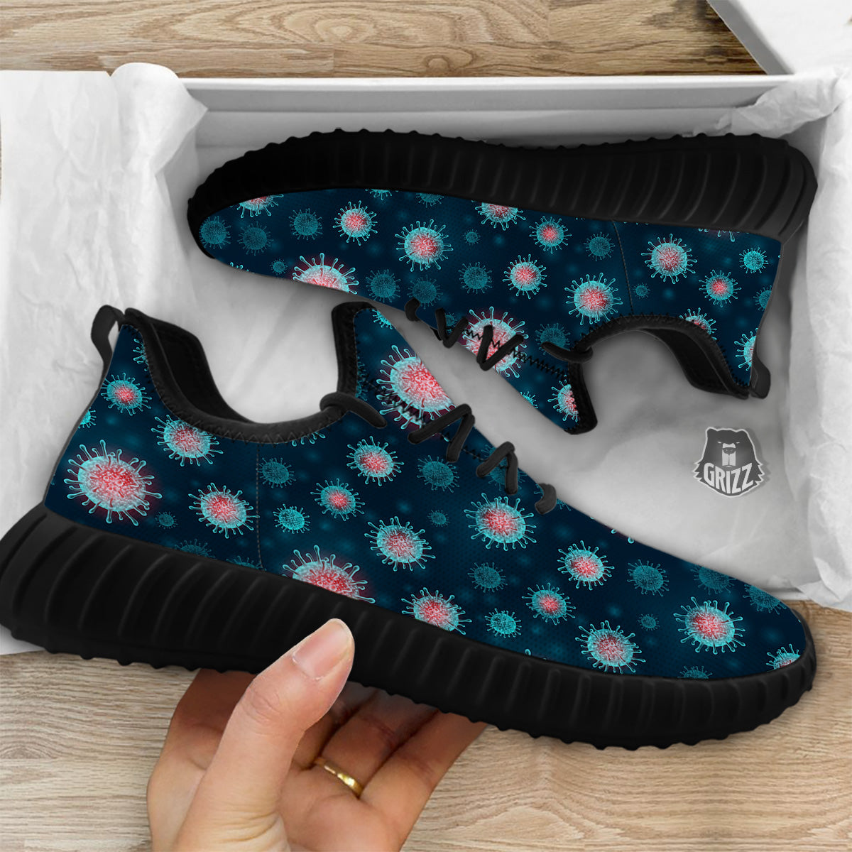 Infection Virus Print Pattern Black Walking Shoes-grizzshop