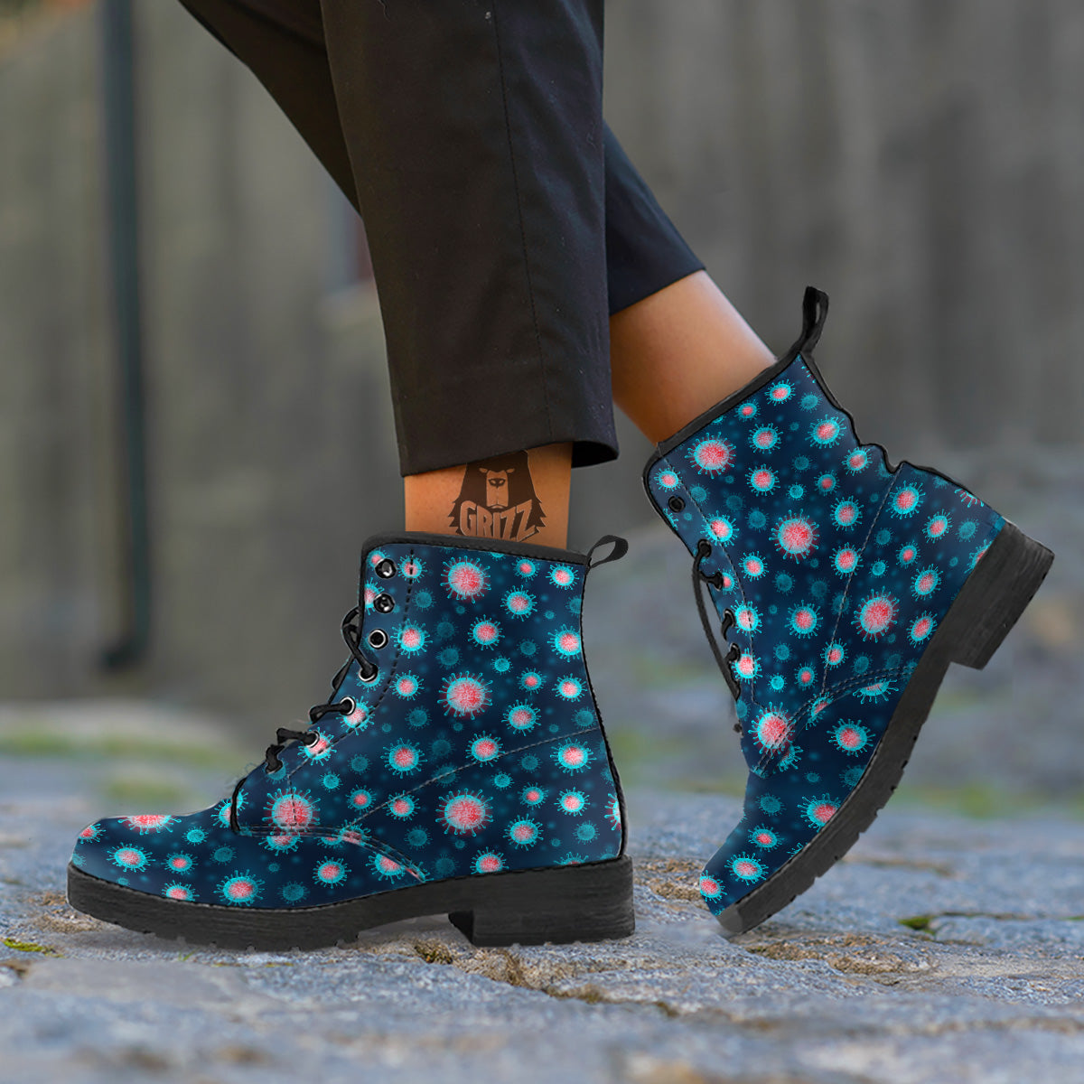 Infection Virus Print Pattern Leather Boots-grizzshop