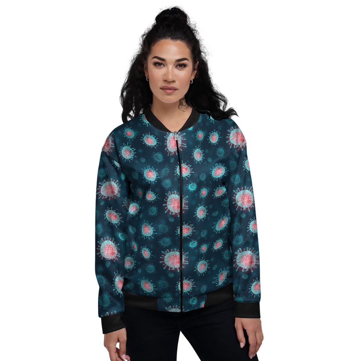 Infection Virus Print Pattern Women's Bomber Jacket-grizzshop