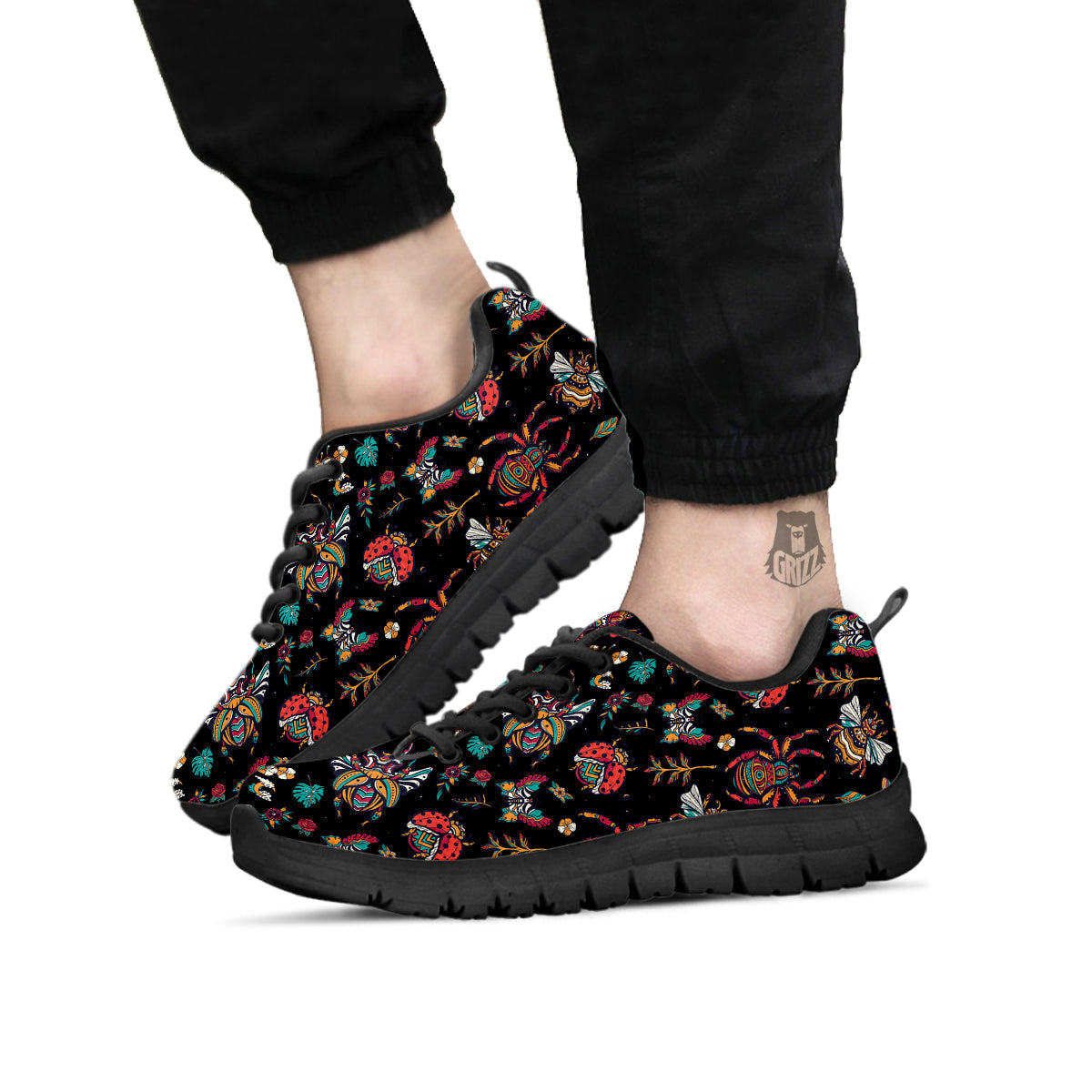 Insect Old School Tattoo Print Pattern Black Sneaker-grizzshop
