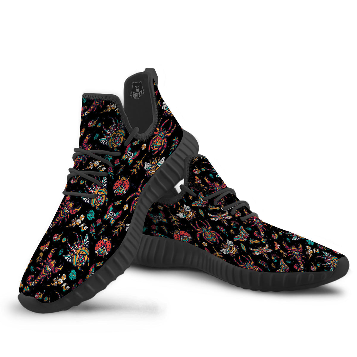 Insect Old School Tattoo Print Pattern Black Walking Shoes-grizzshop