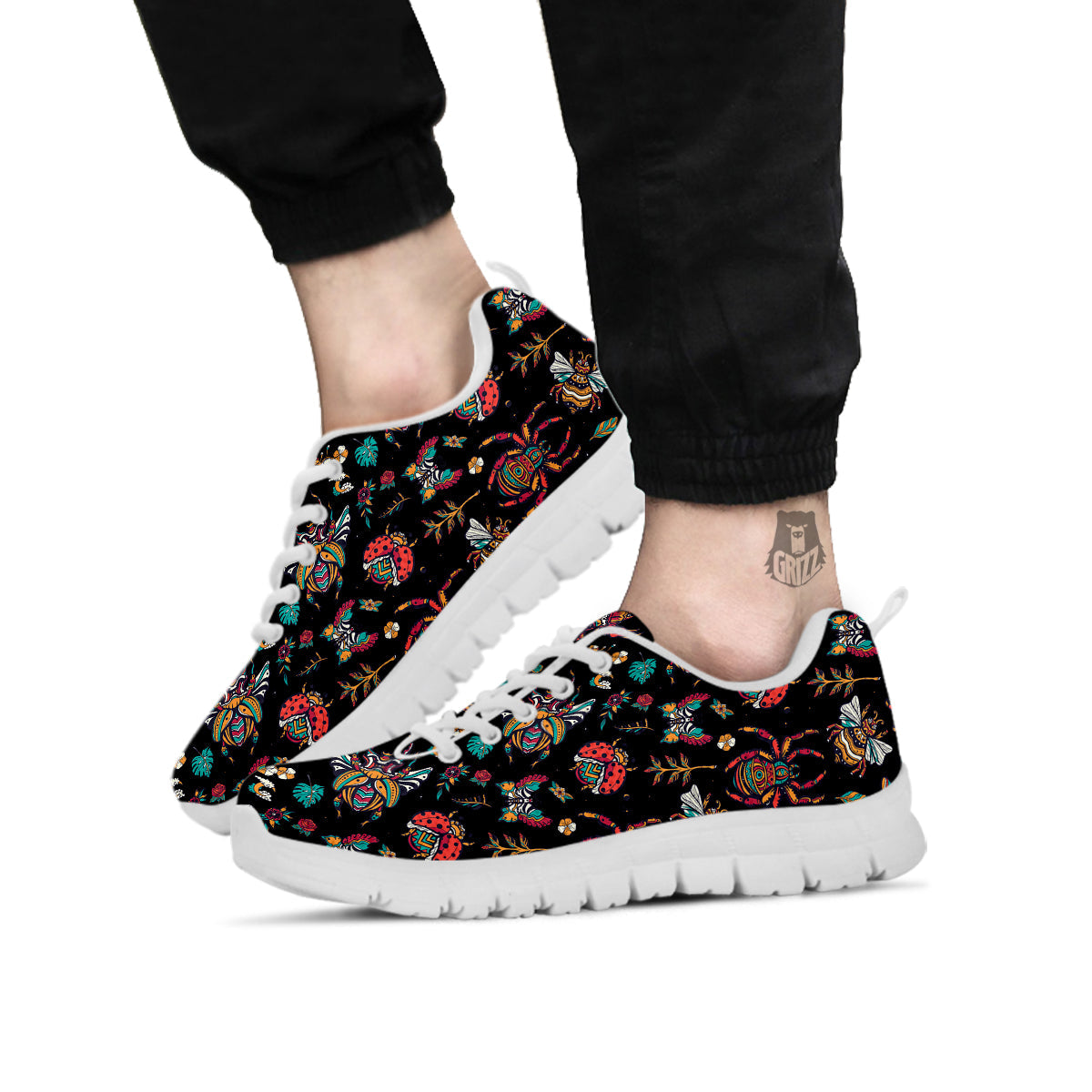 Insect Old School Tattoo Print Pattern White Sneaker-grizzshop