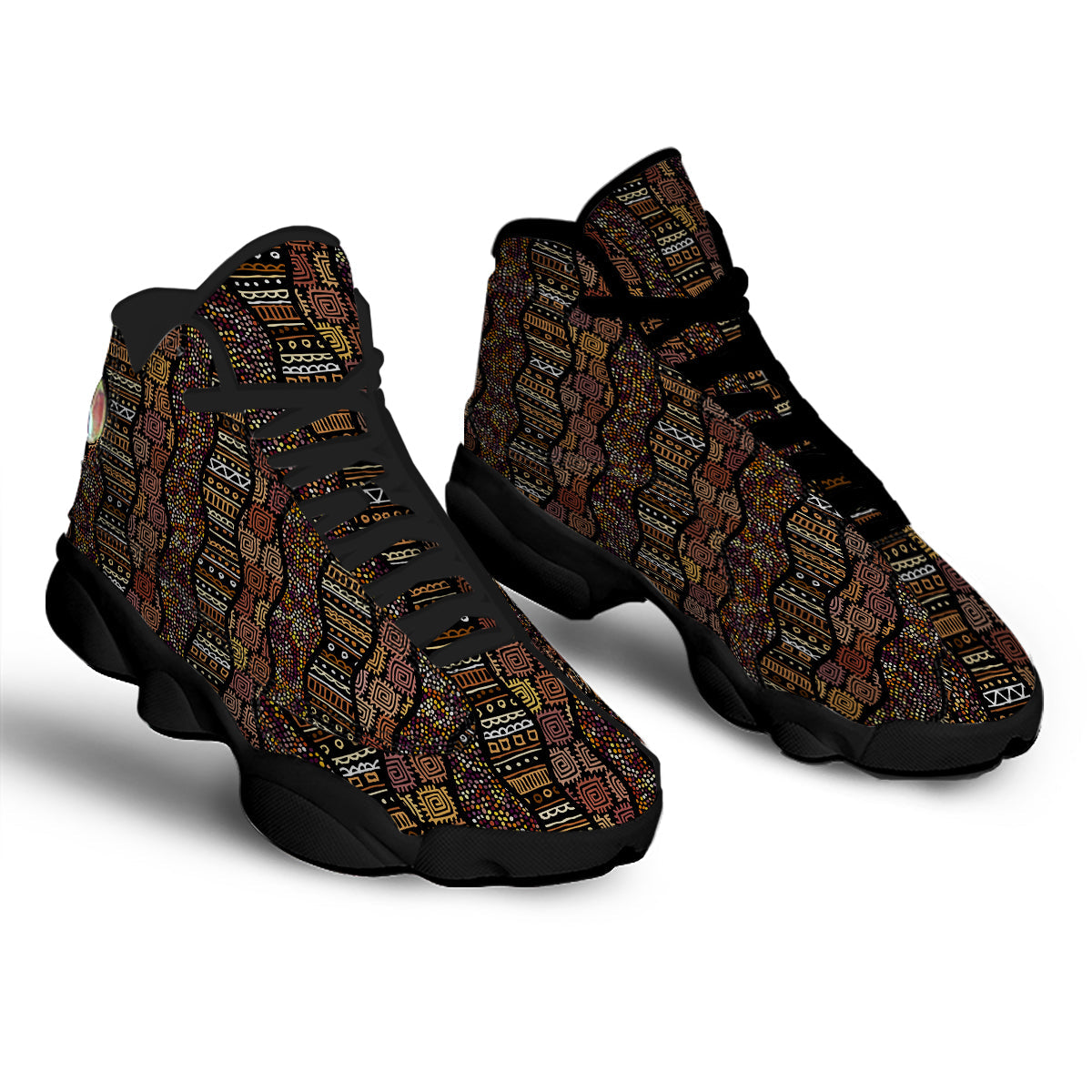 Inspired African Afro Print Pattern Black Basketball Shoes-grizzshop