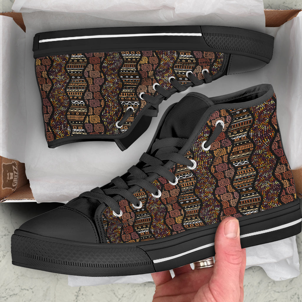 Inspired African Afro Print Pattern Black High Top Shoes-grizzshop