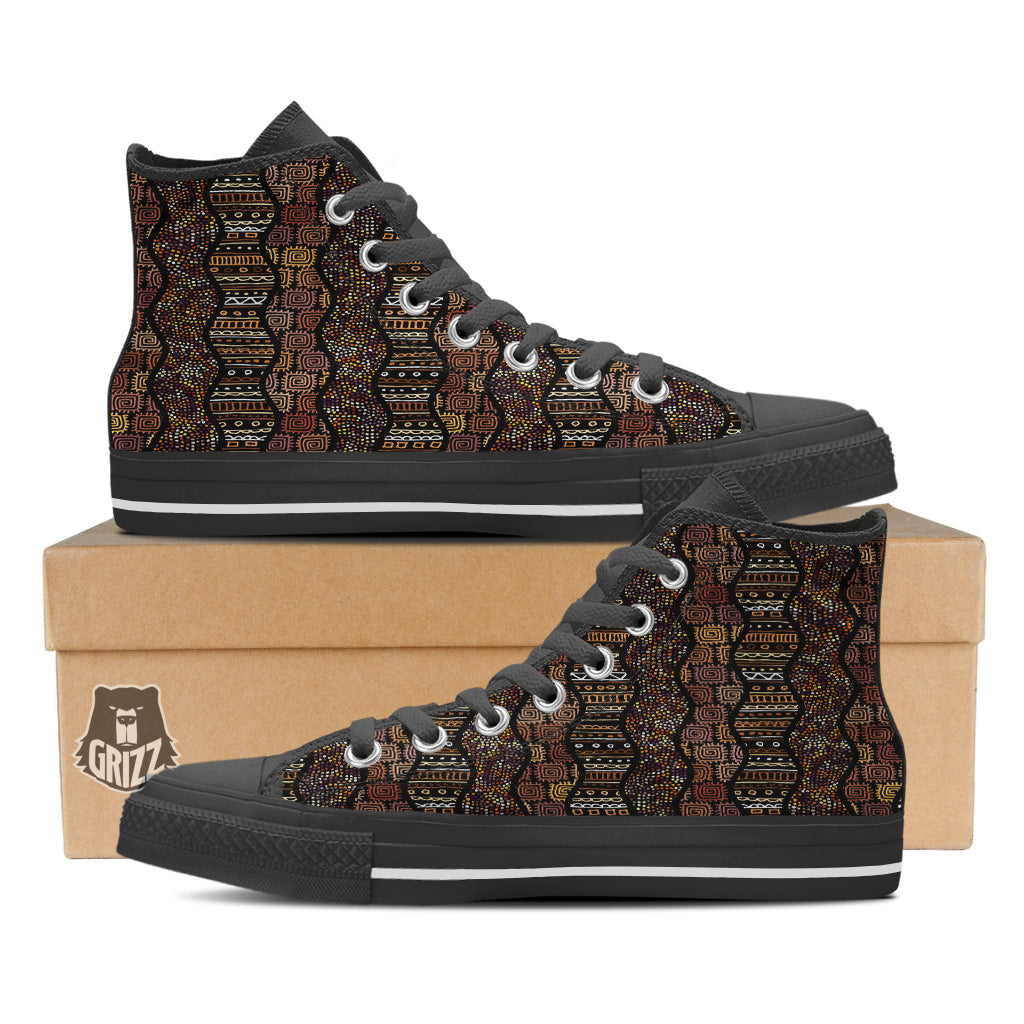 Inspired African Afro Print Pattern Black High Top Shoes-grizzshop