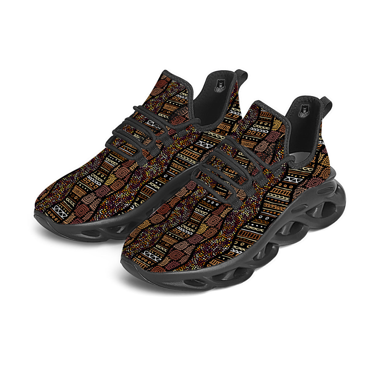 Inspired African Afro Print Pattern Black Running Shoes-grizzshop