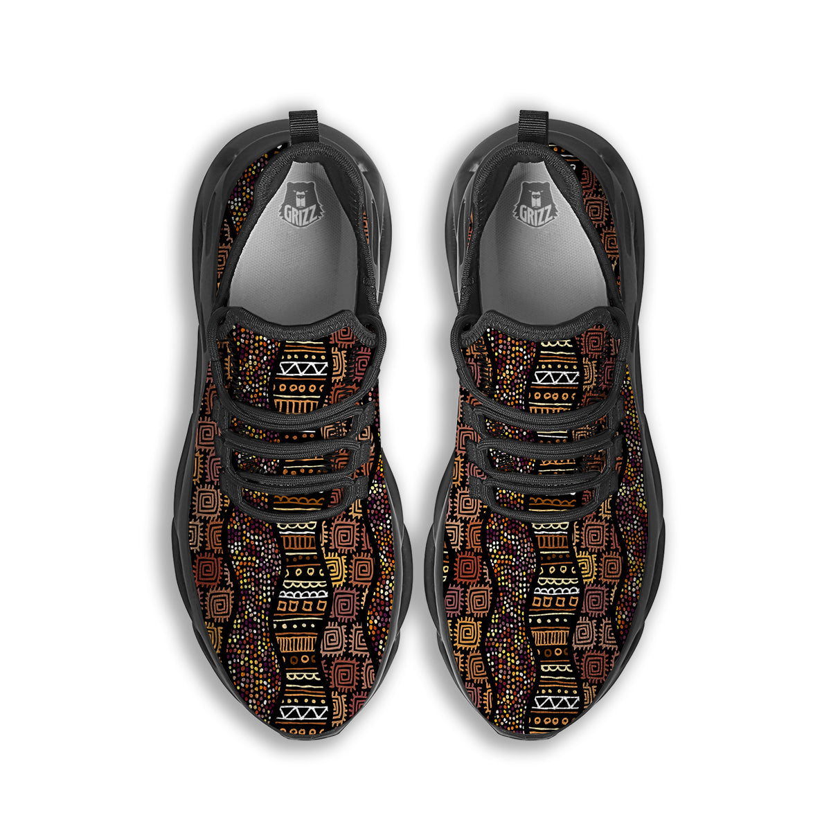 Inspired African Afro Print Pattern Black Running Shoes-grizzshop