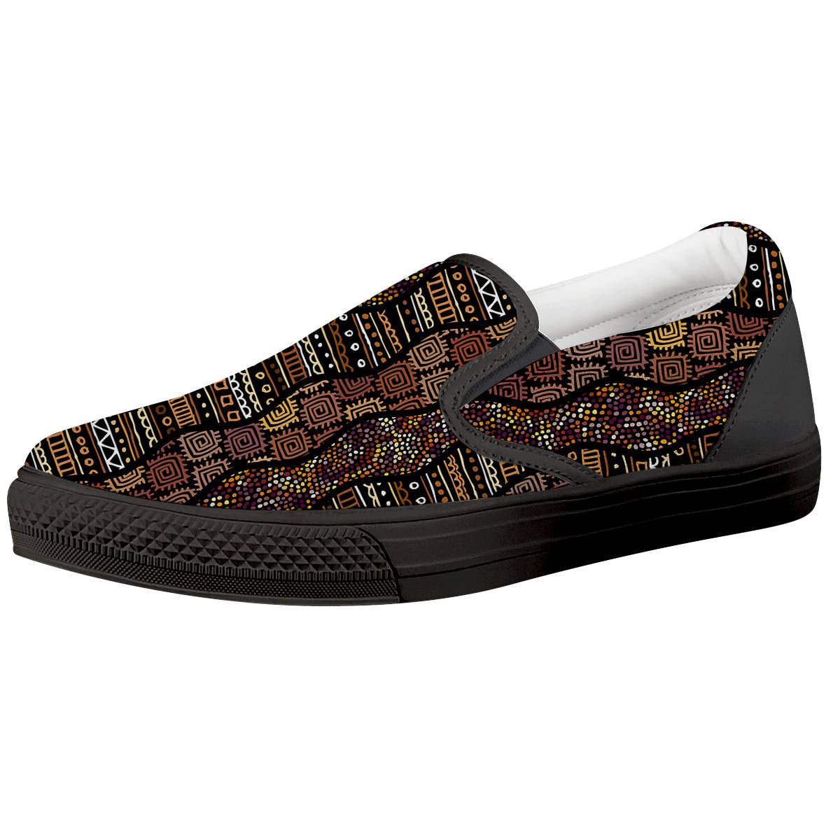 Inspired African Afro Print Pattern Black Slip On Shoes-grizzshop