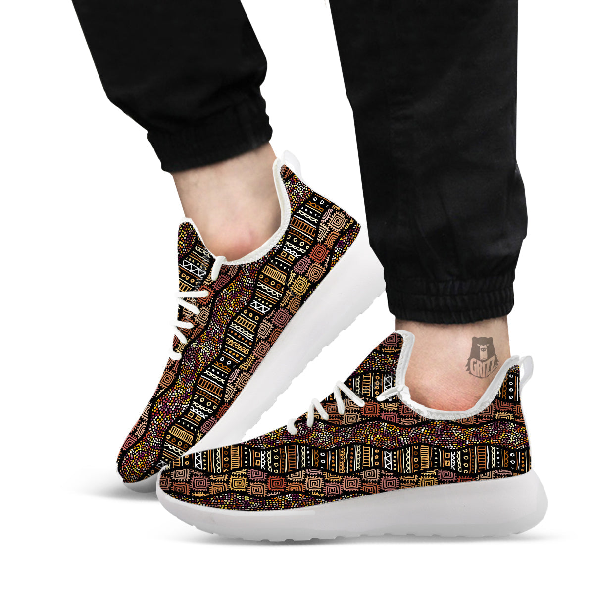 Inspired African Afro Print Pattern White Athletic Shoes-grizzshop